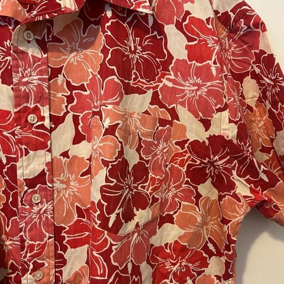 Tommy Hilfiger Camp Shirt Mens XL Red Loop Collar Floral Tropical Hawaiian Retro - Picture 3 of 11